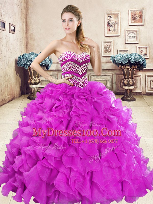 Sleeveless Lace Up Floor Length Beading and Ruffles Sweet 16 Dresses