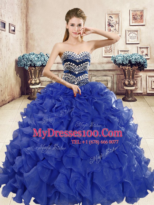 Sleeveless Lace Up Floor Length Beading and Ruffles Sweet 16 Dresses