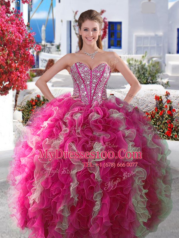 Three Piece Sleeveless Beading Lace Up Quinceanera Gowns