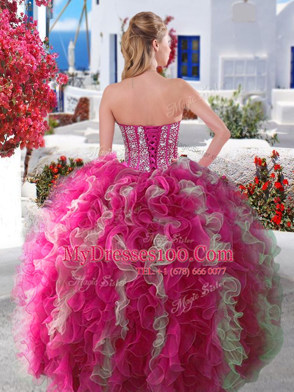 Three Piece Sleeveless Beading Lace Up Quinceanera Gowns