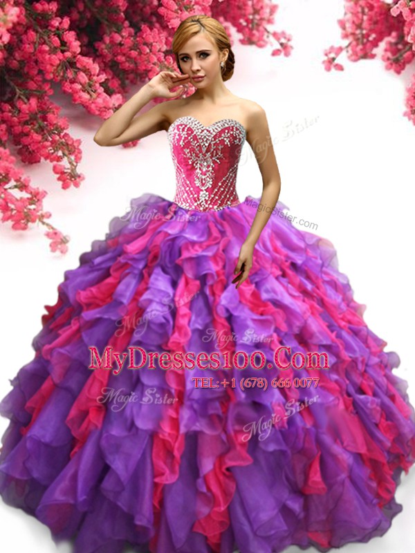 Floor Length Multi-color Sweet 16 Dresses Sweetheart Sleeveless Lace Up