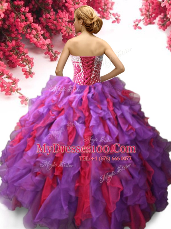 Floor Length Multi-color Sweet 16 Dresses Sweetheart Sleeveless Lace Up