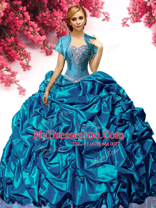 Aqua Blue Sweetheart Neckline Beading Quinceanera Dresses Sleeveless Lace Up