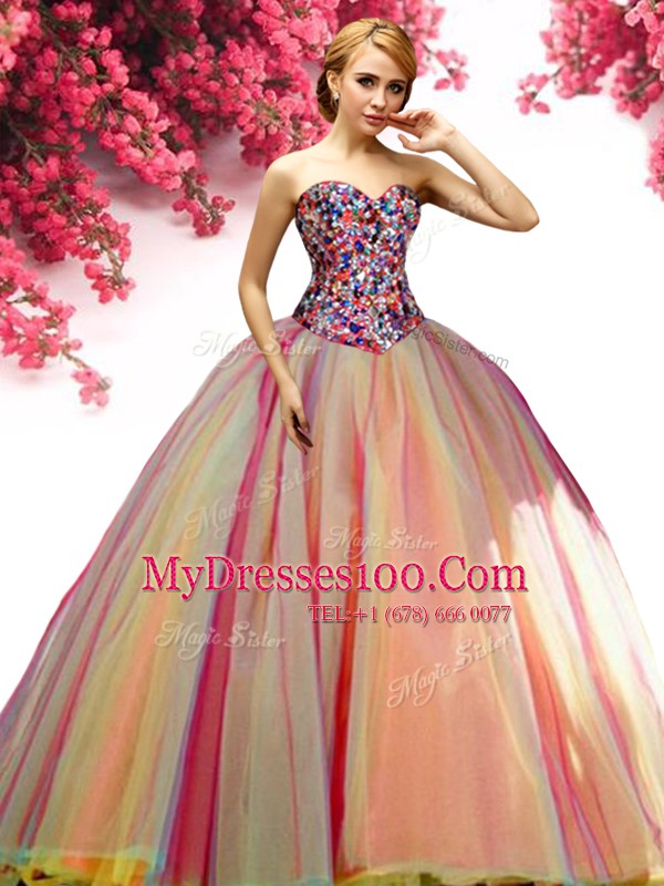 Multi-color Sweetheart Neckline Beading Quinceanera Gowns Sleeveless Lace Up