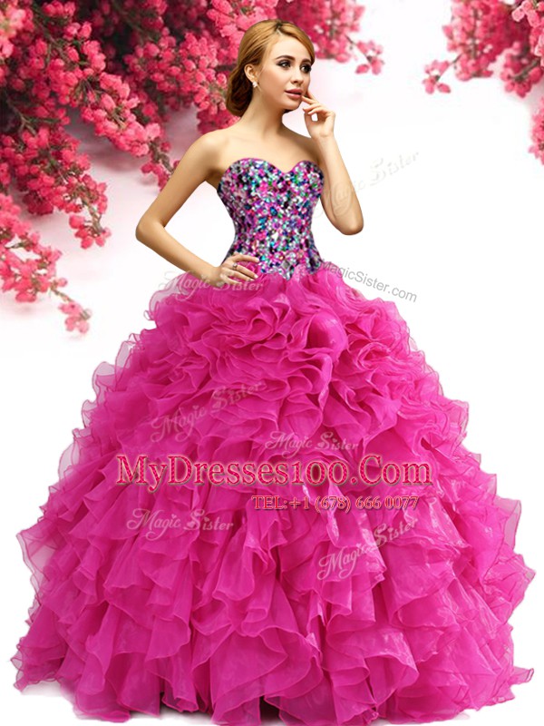 Flare Sleeveless Lace Up Floor Length Beading and Ruffles Sweet 16 Quinceanera Dress