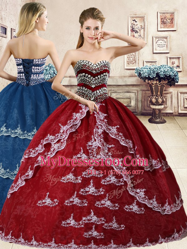 New Style Sweetheart Sleeveless Organza Quinceanera Gowns Beading and Appliques Lace Up