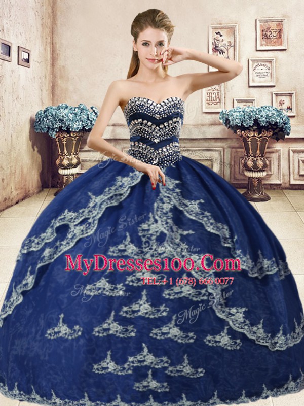 New Style Sweetheart Sleeveless Organza Quinceanera Gowns Beading and Appliques Lace Up