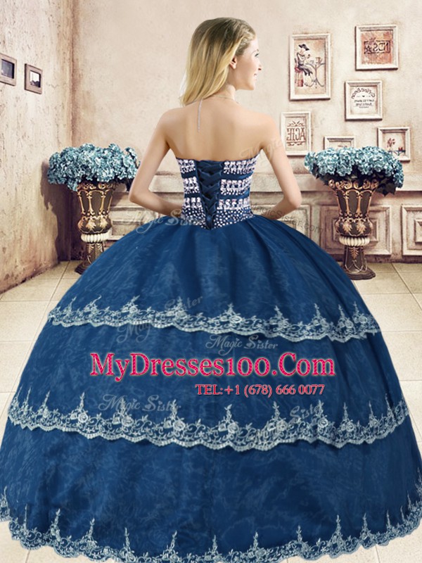 New Style Sweetheart Sleeveless Organza Quinceanera Gowns Beading and Appliques Lace Up