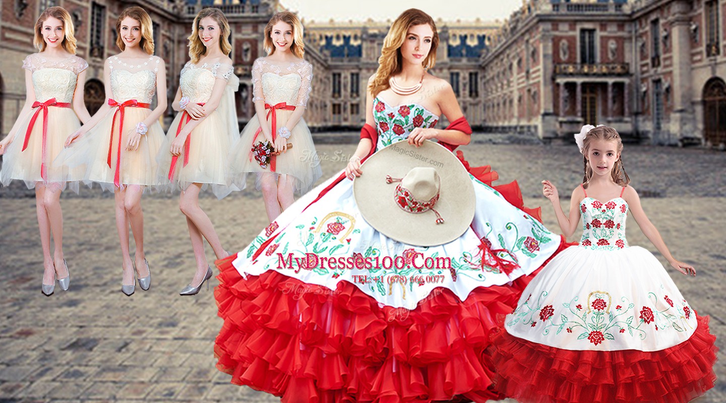 Simple Sleeveless Lace Up Floor Length Embroidery Sweet 16 Dress