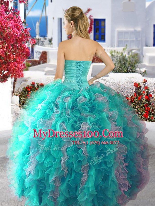 Four Piece Multi-color Lace Up Sweetheart Beading Sweet 16 Dresses Organza Sleeveless