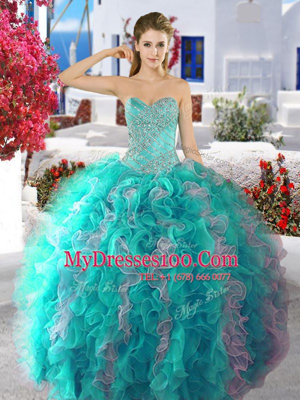 Four Piece Multi-color Lace Up Sweetheart Beading Sweet 16 Dresses Organza Sleeveless