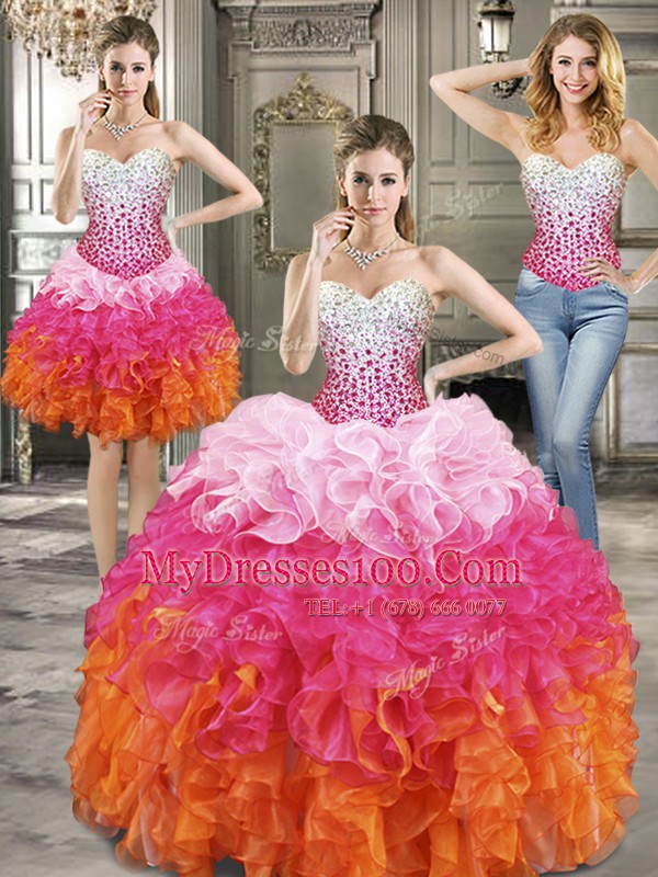 Low Price Three Piece Sweetheart Sleeveless Organza Vestidos de Quinceanera with Jewelry Beading Lace Up