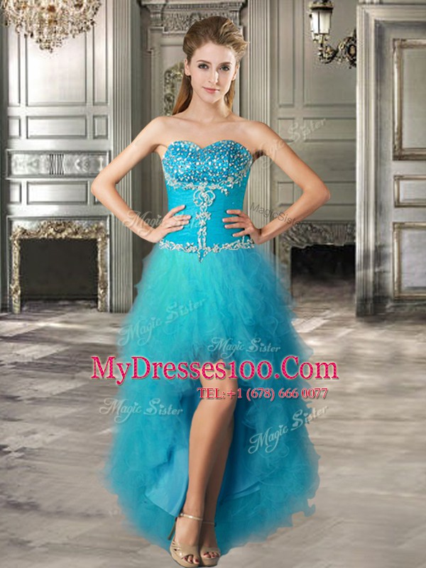 Custom Designed Four Piece Sweetheart Sleeveless Tulle Quinceanera Gown Beading and Ruffles Lace Up