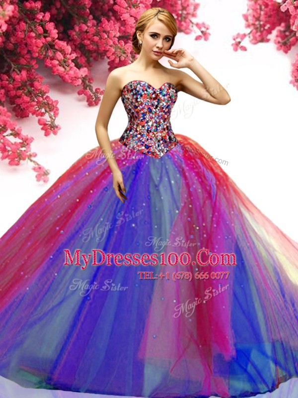 Smart Tulle Sleeveless Floor Length Vestidos de Quinceanera and Beading