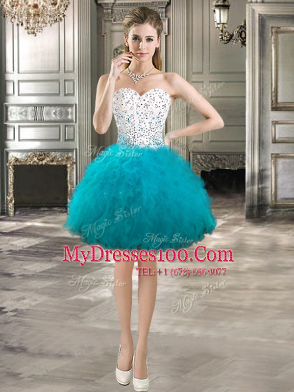 Three Piece White Ball Gowns Tulle Sweetheart Sleeveless Beading and Ruffles Floor Length Lace Up Quinceanera Gowns