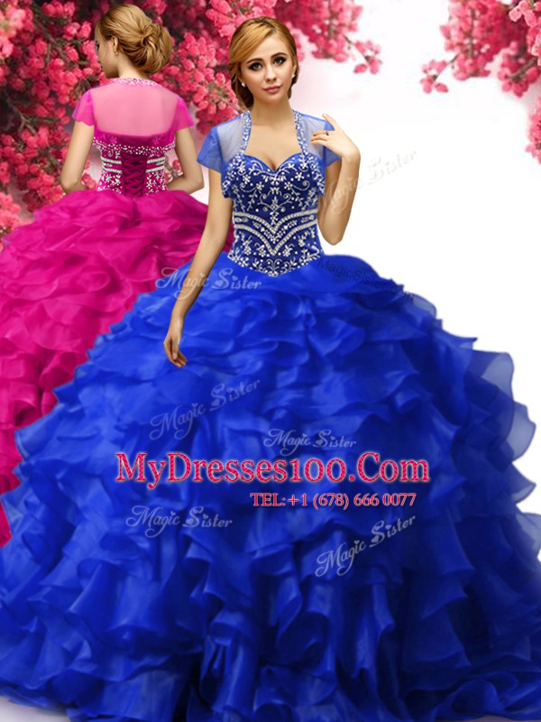 Romantic Sweetheart Sleeveless Lace Up Sweet 16 Dresses Royal Blue Organza