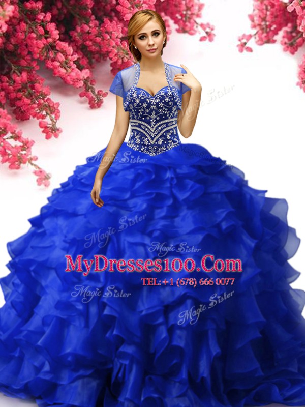 Romantic Sweetheart Sleeveless Lace Up Sweet 16 Dresses Royal Blue Organza