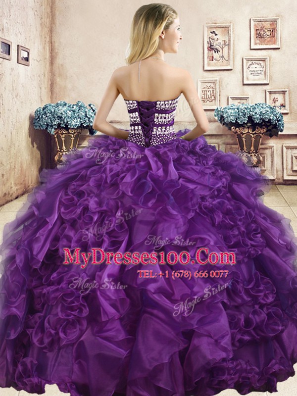 Cute Navy Blue Sleeveless Floor Length Beading and Ruffles Lace Up Quinceanera Gowns