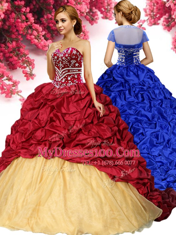 Fitting Sweetheart Sleeveless Taffeta 15th Birthday Dress Pick Ups Brush Train Lace Up
