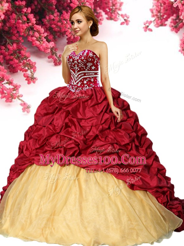 Fitting Sweetheart Sleeveless Taffeta 15th Birthday Dress Pick Ups Brush Train Lace Up