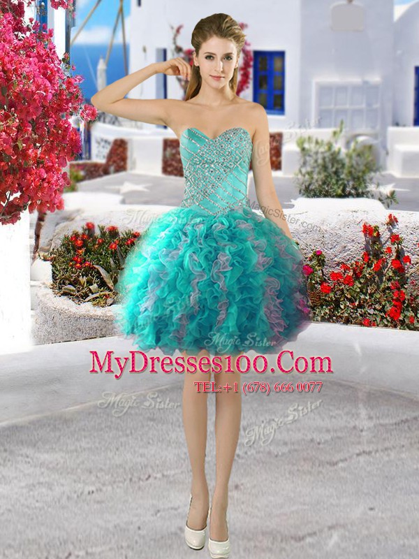 Classical Sleeveless Lace Up Mini Length Beading and Ruffles Ball Gown Prom Dress