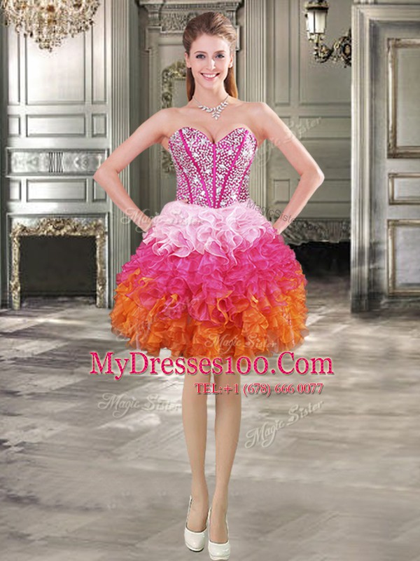 Lovely Organza Sleeveless Mini Length Cocktail Dress and Beading and Ruffles