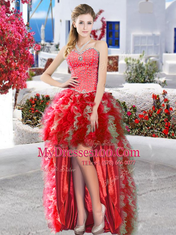 Sweetheart Sleeveless Organza Military Ball Gown Beading and Ruffles Lace Up