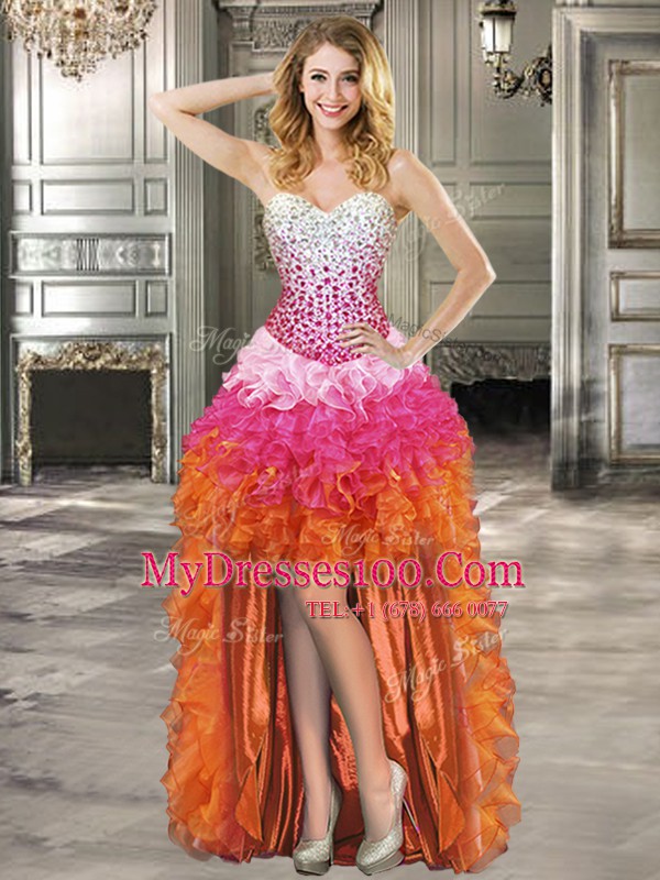 Stylish Multi-color Military Ball Gown Prom and Party and For with Beading and Ruffles Sweetheart Sleeveless Lace Up