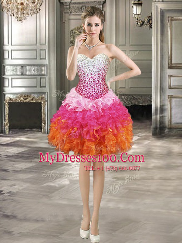 Cheap Sweetheart Sleeveless Organza Ball Gown Prom Dress Beading and Ruffles Lace Up