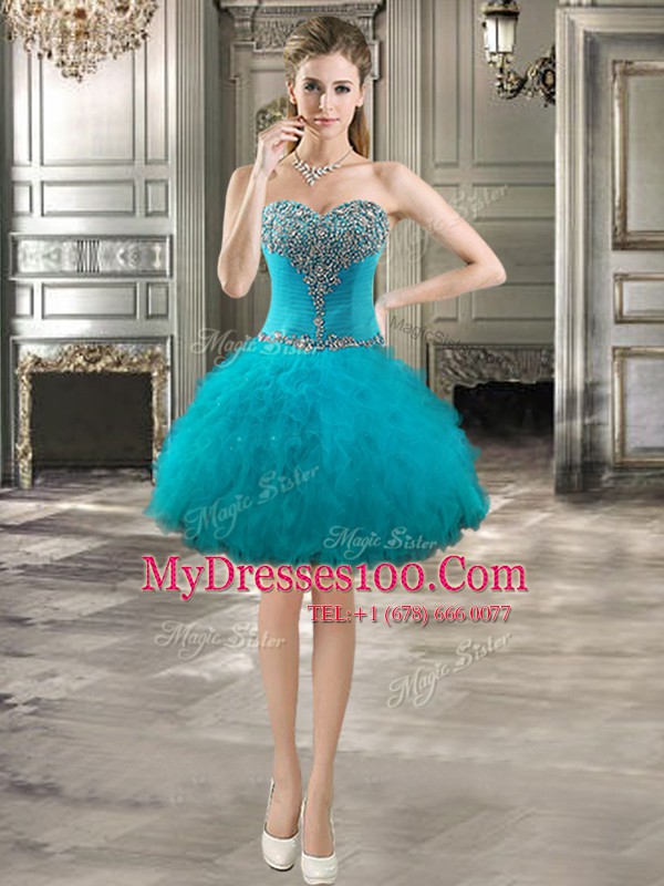 Perfect Tulle Sleeveless Mini Length Party Dresses and Beading and Ruffles