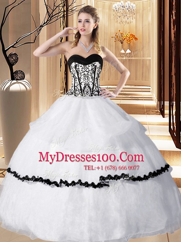 Best Selling Ruffled Sweetheart Sleeveless Lace Up Sweet 16 Dresses White Organza
