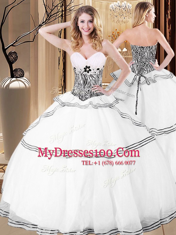 Floor Length White Quinceanera Gowns Organza Sleeveless Ruffles