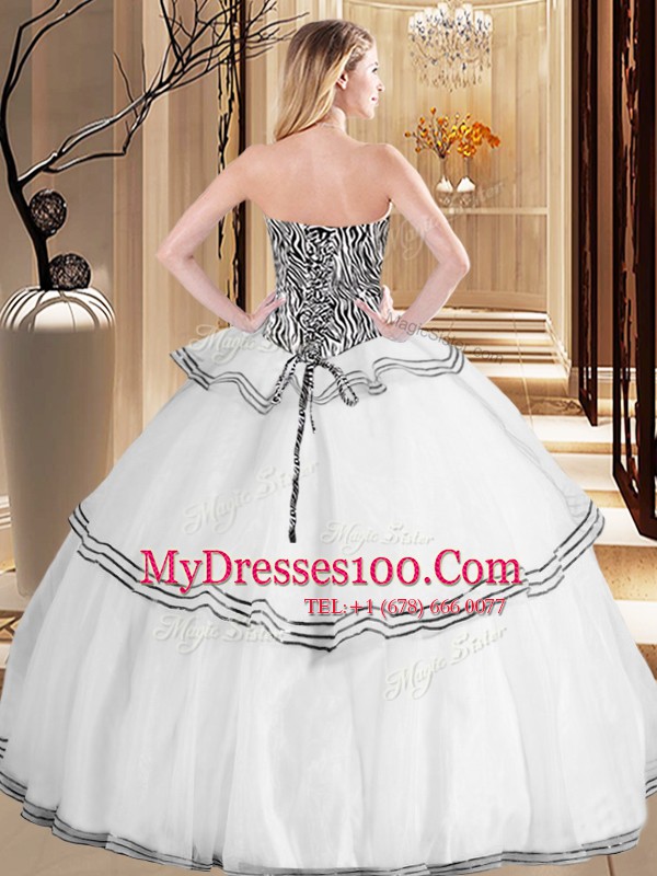 Floor Length White Quinceanera Gowns Organza Sleeveless Ruffles