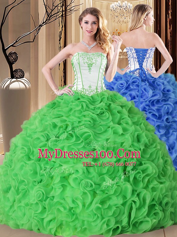 Stylish Sleeveless Embroidery and Ruffles Lace Up Ball Gown Prom Dress