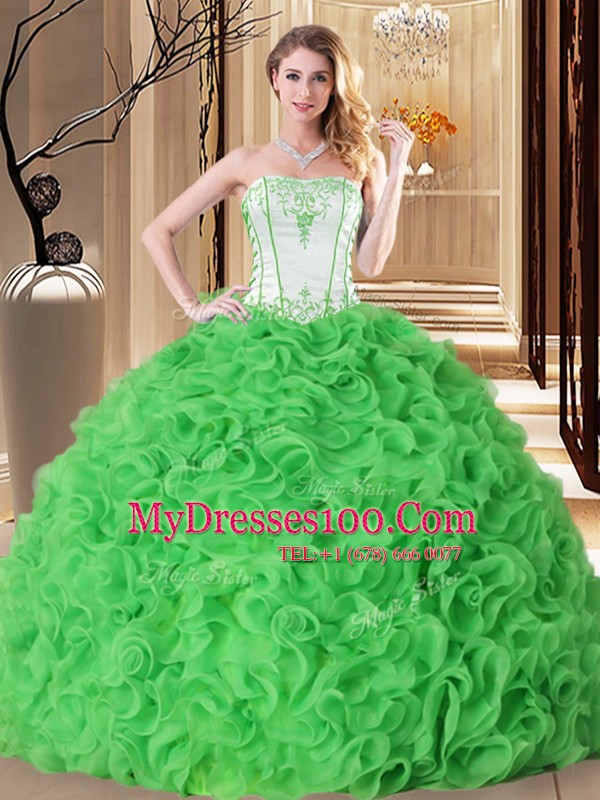 Stylish Sleeveless Embroidery and Ruffles Lace Up Ball Gown Prom Dress
