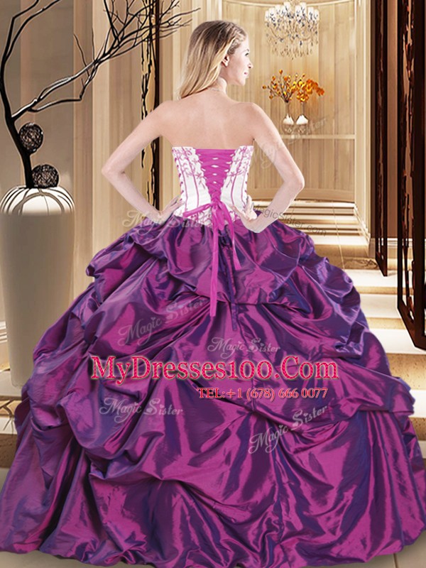 Ideal Strapless Sleeveless Lace Up Sweet 16 Dresses Purple Taffeta