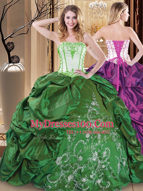 Hot Sale Taffeta Sleeveless Floor Length 15th Birthday Dress and Embroidery