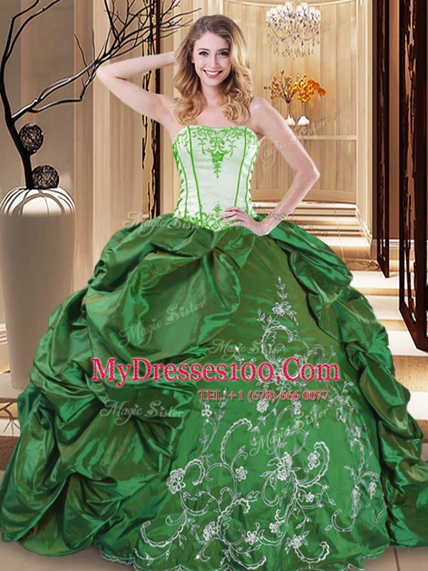 Hot Sale Taffeta Sleeveless Floor Length 15th Birthday Dress and Embroidery