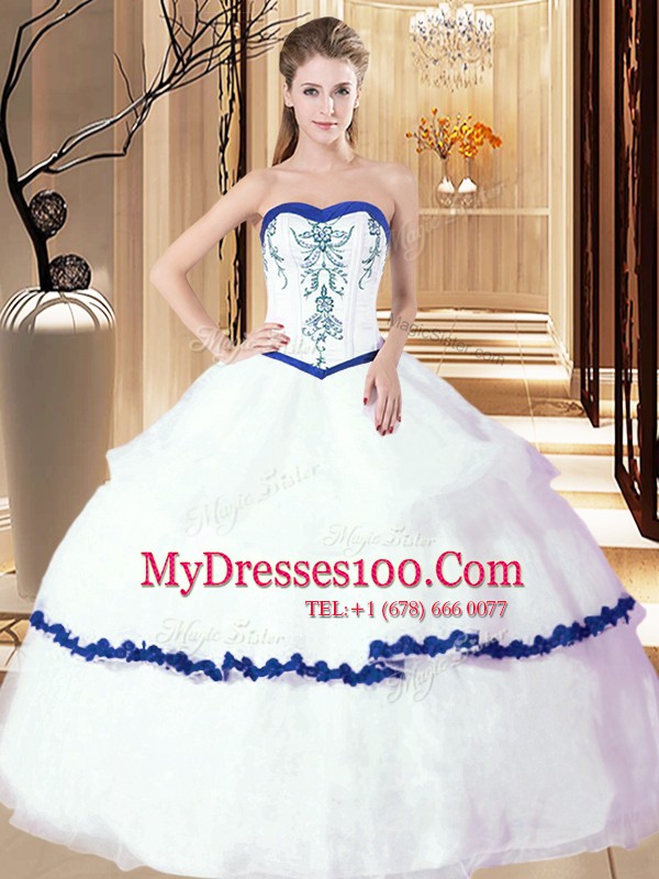 White Sweetheart Neckline Embroidery and Ruffled Layers 15th Birthday Dress Sleeveless Lace Up