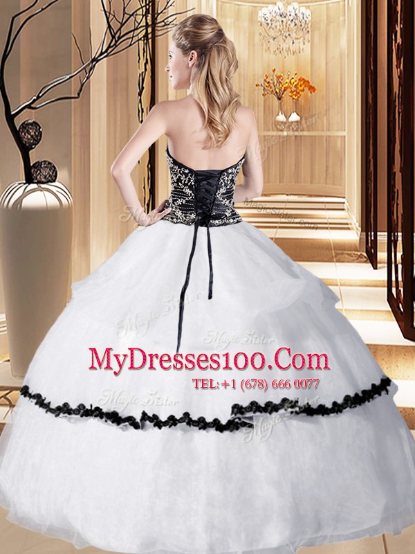 Luxurious Sleeveless Floor Length Beading Lace Up 15 Quinceanera Dress with White