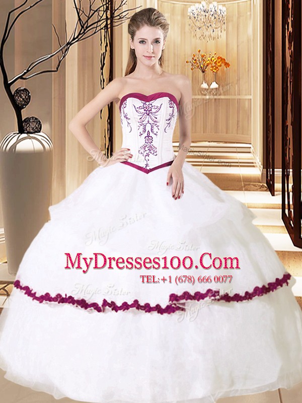 Stunning White Sleeveless Embroidery and Ruffled Layers Floor Length 15 Quinceanera Dress