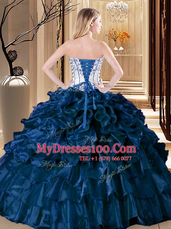 Turquoise Strapless Neckline Ruffles and Ruffled Layers Ball Gown Prom Dress Sleeveless Lace Up