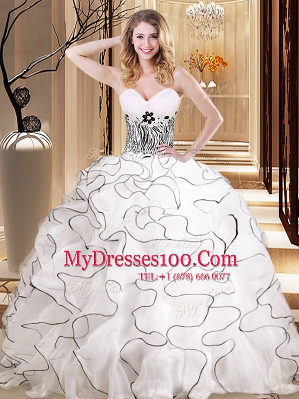 Fancy Ball Gowns Sweet 16 Quinceanera Dress White Sweetheart Organza Sleeveless Floor Length Lace Up