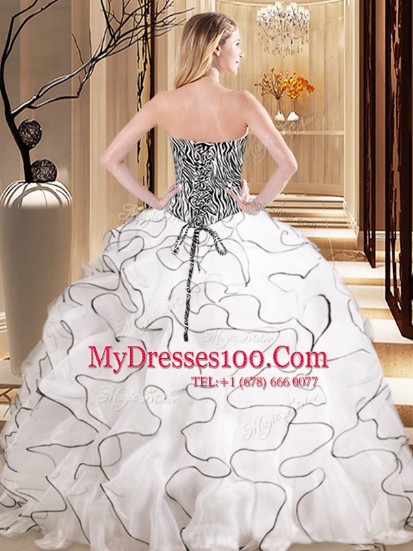 Fancy Ball Gowns Sweet 16 Quinceanera Dress White Sweetheart Organza Sleeveless Floor Length Lace Up