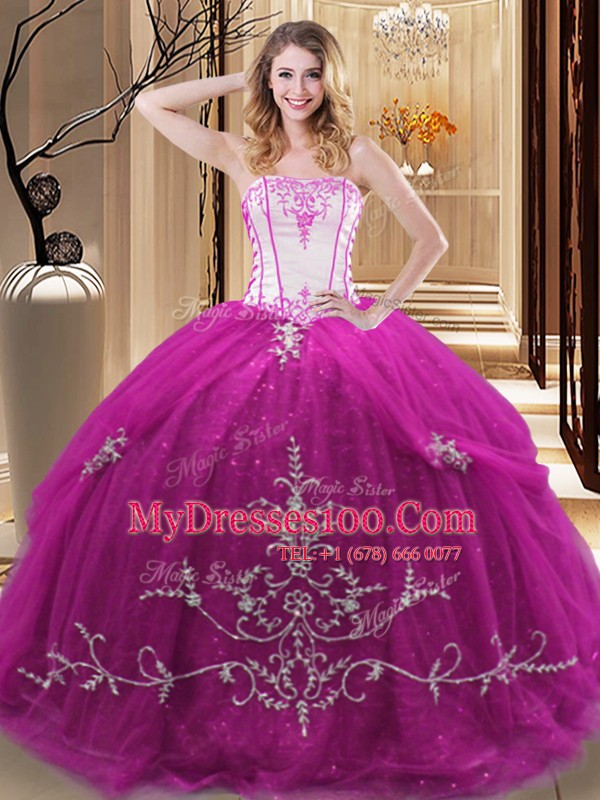 Superior Tulle Sleeveless Floor Length 15th Birthday Dress and Embroidery