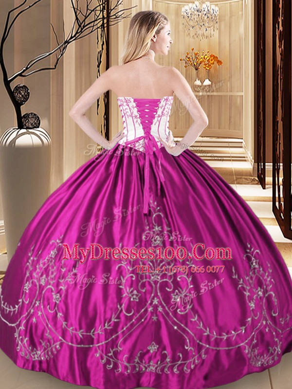 Strapless Sleeveless Quinceanera Gown Floor Length Embroidery Wine Red Taffeta