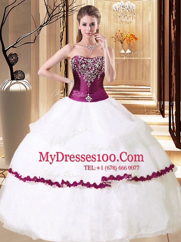 Beading Sweet 16 Dresses White Lace Up Sleeveless Floor Length
