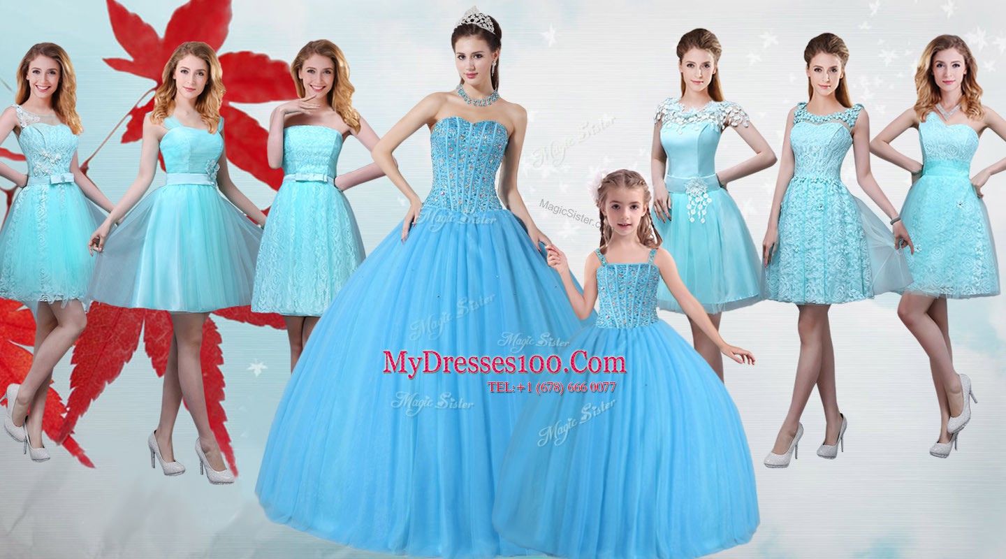 Baby Blue Sleeveless Tulle Lace Up Vestidos de Quinceanera for Sweet 16 and Quinceanera