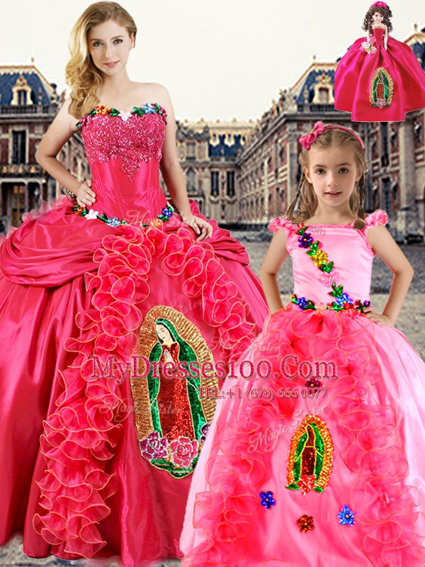 Coral Red Sleeveless Beading and Embroidery and Ruffles Floor Length Sweet 16 Dress