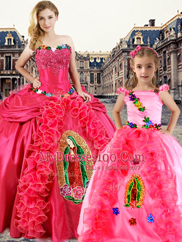Coral Red Sleeveless Beading and Embroidery and Ruffles Floor Length Sweet 16 Dress